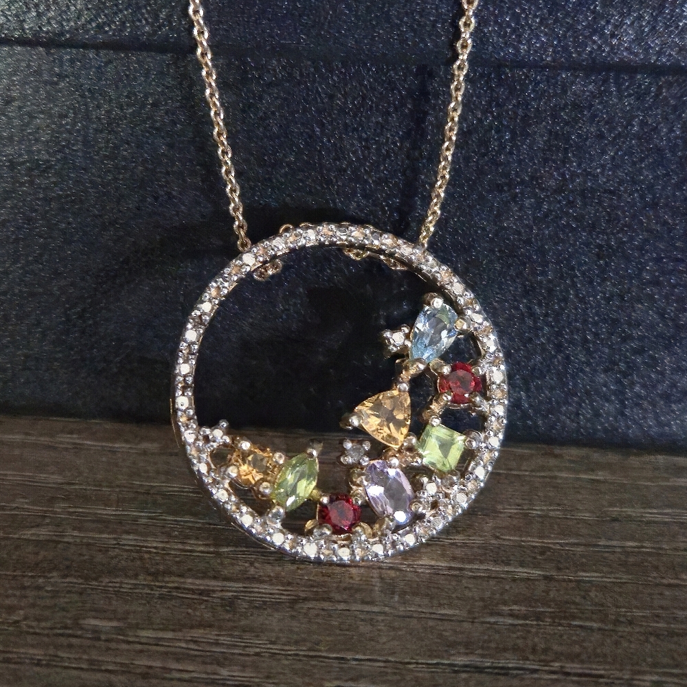 FAS Gold Vermeil 925 Pendant Necklace Diamond Garnet Citrine Peridot Amethyst 💛